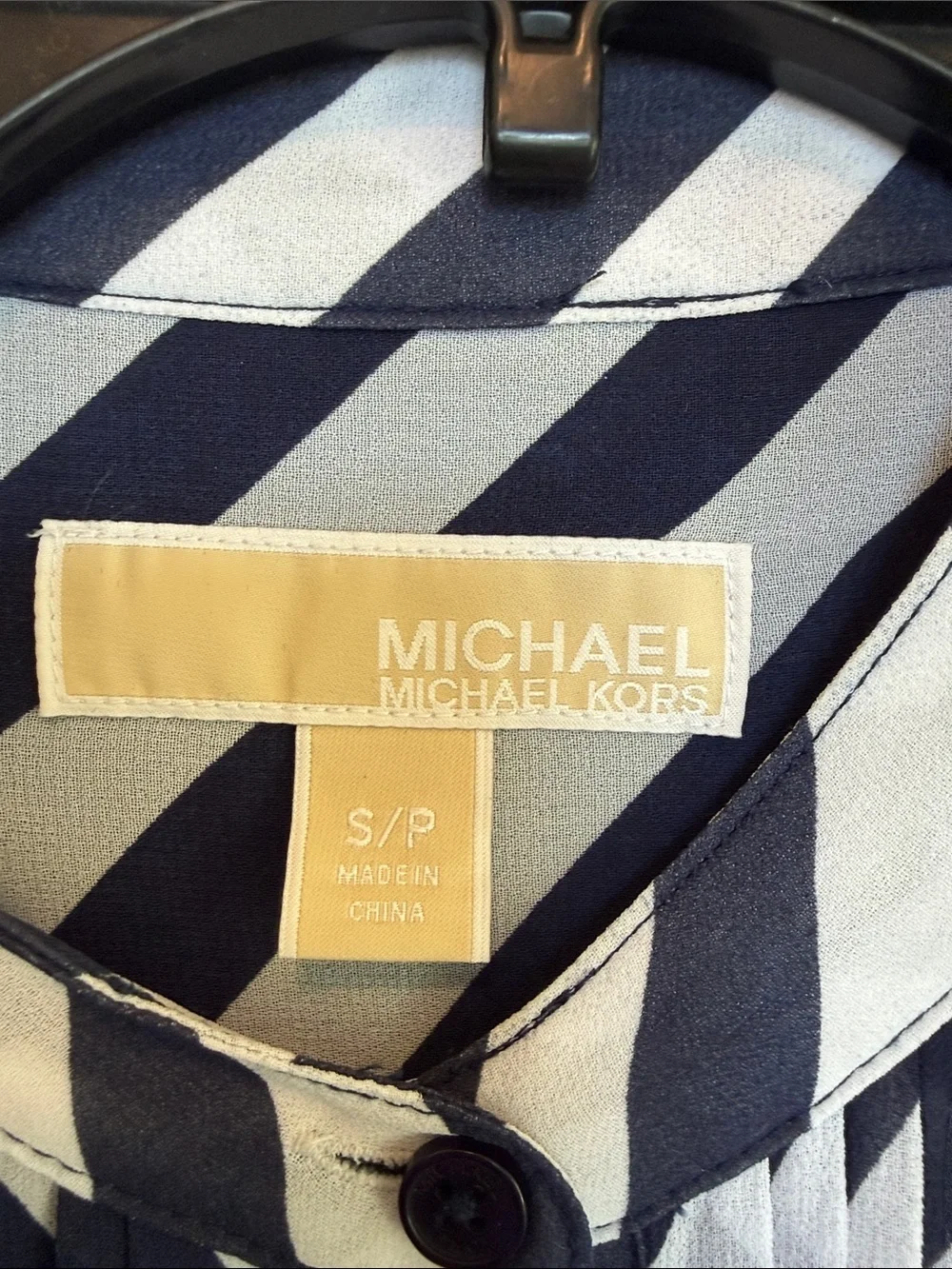 Michael Kors Navy and White Long-Sleeve Striped Midi Dress